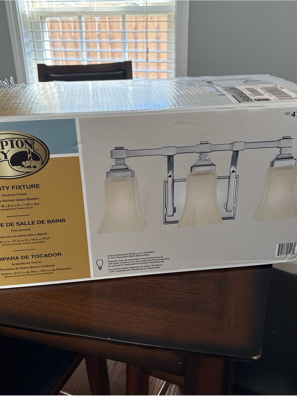 Hampton Bay Chrome 3-Light Beige Glass Bathroom Vanity Light